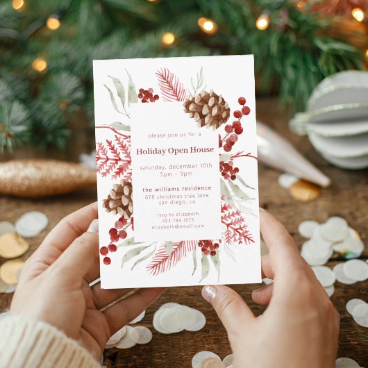Rustikales Pinecone & Berry Holiday Open House Einladung