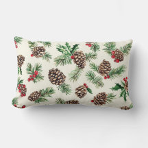 Rustikales Pinecone & Holly Christmas Throw Kissen