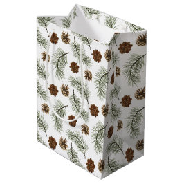 Rustikales Pinecone Pine Tree Blätter Muster Mittlere Geschenktüte
