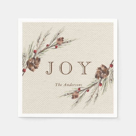 Rustikales Pinecone Weihnachtsbuch Serviette (Vorderseite)