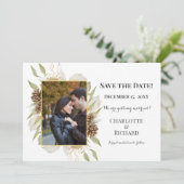 Rustikales Pinecones Foto Horizontal Save The Date (Stehend Vorderseite)