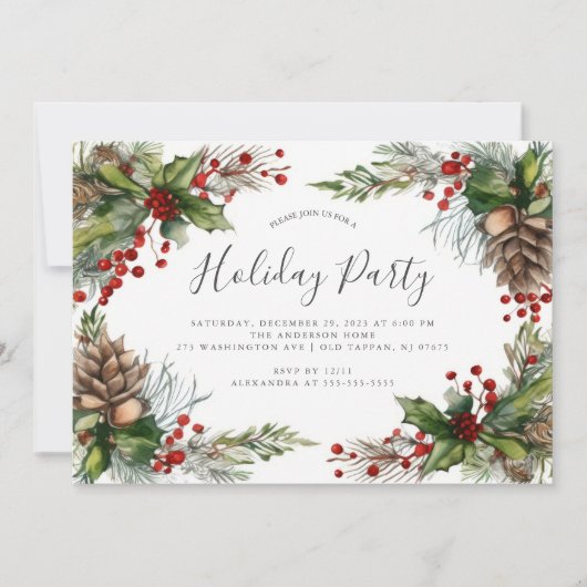 Rustikales Pinecones Holly Berry Weihnachtsgebäck Einladung