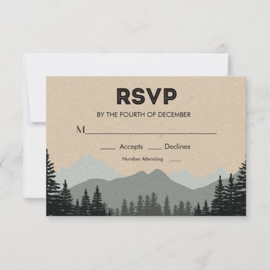 Rustikales Pinienbäume Hochzeit RSVP Karte (Vorderseite)