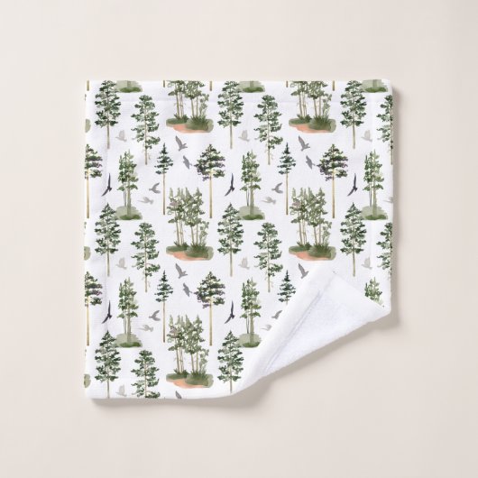 Rustikales Pinienbaummuster Badhandtuch Set (Waschlappen)