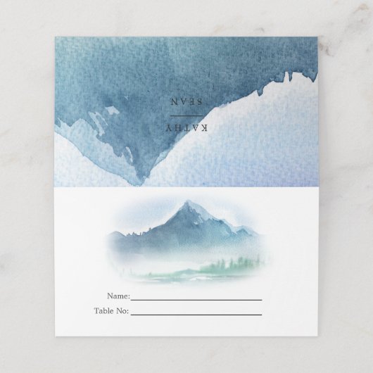 Rustikales Piniengebirge Hochzeitsplatz Platzkarte (Außenseite Aufgefaltet)