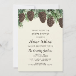 Rustikales Pinienkegel Winter Wedding Brautparty Einladung