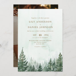 Rustikales Pinienwald Foto Hochzeit Einladung
