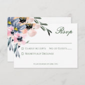 Rustikales Pink & Blue Aquarell Blumenstrauß RSVP Karte (Vorne/Hinten)