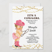 Rustikales Pink Cowgirl Babydusche Mädchen Einladung (Vorderseite)