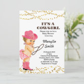 Rustikales Pink Cowgirl Babydusche Mädchen Einladung (Stehend Vorderseite)