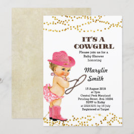 Rustikales Pink Cowgirl Babydusche Mädchen Einladung