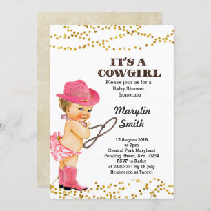 Rustikales Pink Cowgirl Babydusche Mädchen Einladung