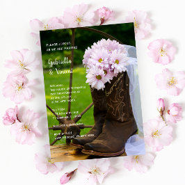 Rustikales Pink Daisies Cowboy Boots Western Weddi Einladung