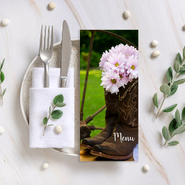 Rustikales Pink Daisies Cowboy Boots Western Weddi Menükarte