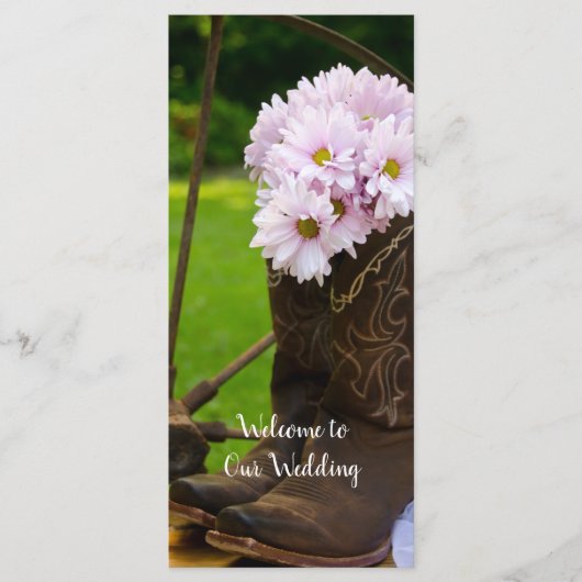 Rustikales Pink Daisies Cowboy Boots Western Weddi Programm (Vorderseite)