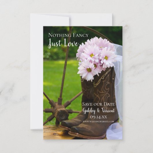 Rustikales Pink Daisies Cowboy Boots Western Weddi Save The Date (Vorderseite)