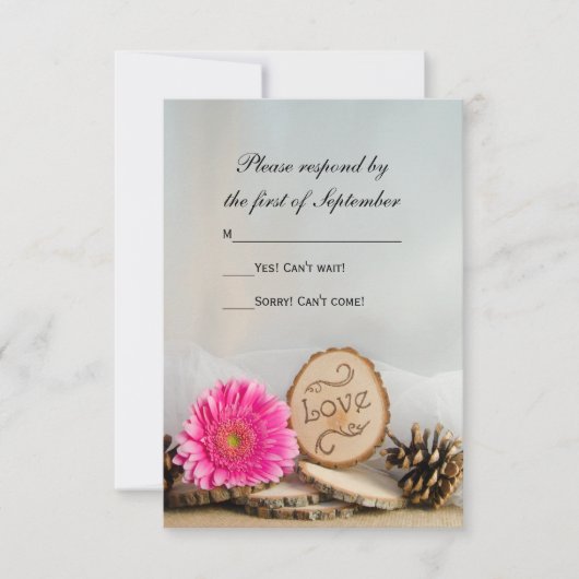 Rustikales Pink Daisy Woodland Wedding RSVP Respon Karte (Vorderseite)