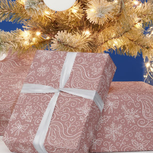 Rustikales Pink Doodle Weihnachten Geschenkpapier