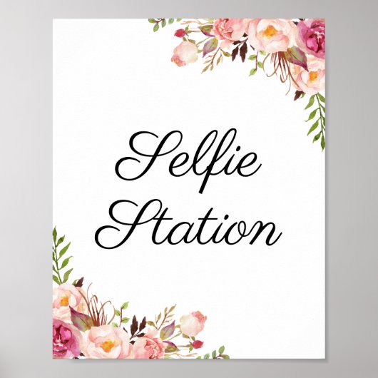 Rustikales Pink Floral Wedding Selfie Station Zeic Poster (Vorne)