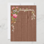Rustikales Pink Floral Wood Wedding Brautparty Einladung (Rückseite)