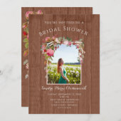 Rustikales Pink Floral Wood Wedding Brautparty Einladung (Vorne/Hinten)