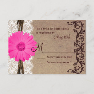 Rustikales Pink Gerber Daisy Lace Wedding RSVP Car Karte