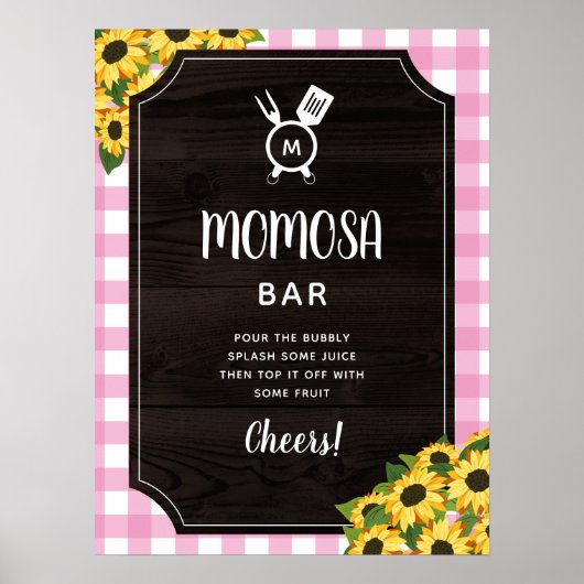 Rustikales Pink Gingham Sunflowers Monogram Momosa Poster (Vorne)