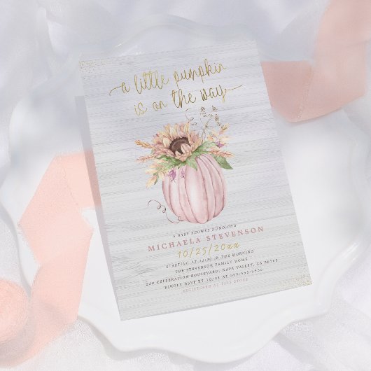Rustikales Pink & Gold Bauernhaus Pumpkin Baby Dus Einladung