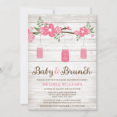 Rustikales Pink Mason Jar Girl Brunch Babydusche Einladung (Vorderseite)