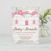 Rustikales Pink Mason Jar Girl Brunch Babydusche Einladung (Stehend Vorderseite)