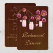 Rustikales Pink Mason Jars Probe Dinner einladen Einladung (Vorne/Hinten)