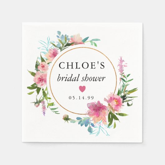 Rustikales Pink Peony Floral Brautparty Serviette (Vorderseite)