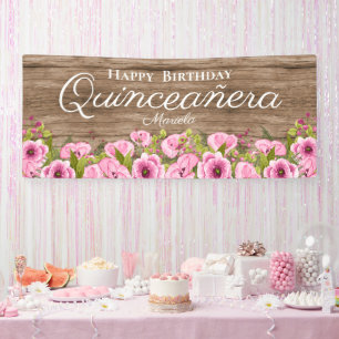 Rustikales Pink Poppies Quinceañera Banner