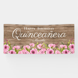 Rustikales Pink Poppies Quinceañera Banner