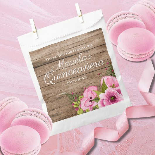 Rustikales Pink Poppies Quinceañera Geschenktütchen