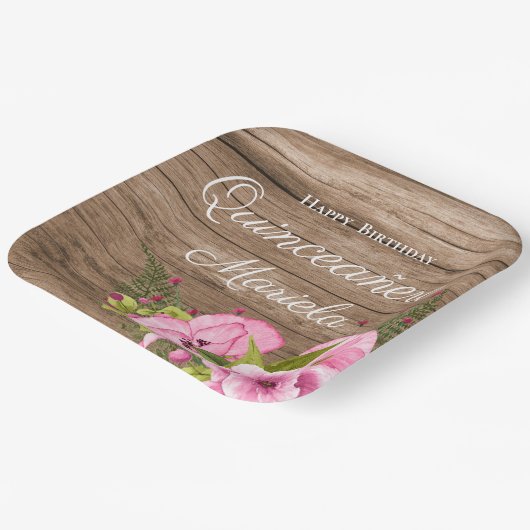 Rustikales Pink Poppies Quinceañera Pappteller (Gewinkelt)
