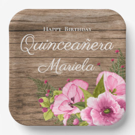 Rustikales Pink Poppies Quinceañera Pappteller