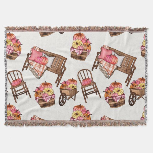 Rustikales Pink Pumpkin Pattern Decke (Vorderseite)