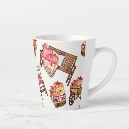 Rustikales Pink Pumpkin Pattern Milchtasse (Rechts)