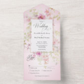 Rustikales Pink & Sage Aquarell Rosa Abendessen All In One Einladung (Innen Boden)