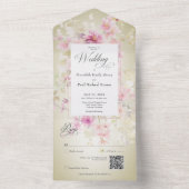 Rustikales Pink & Sage Aquarellfarben QR-Code All In One Einladung (Innen Boden)