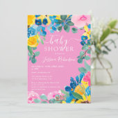 Rustikales pinkfarbenes Foto Babydusche Einladung (Stehend Vorderseite)