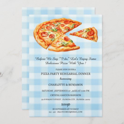 Rustikales Pizza Hochzeit Probe Dinner Einladung (Vorne/Hinten)