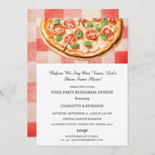 Rustikales Pizza Party Hochzeit Probe Dinner Einladung (Vorne/Hinten)