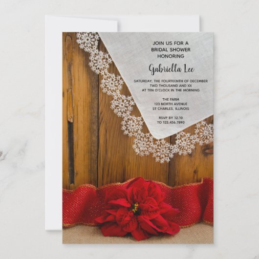 Rustikales Poinsettia Country Winter Brautparty Einladung (Vorderseite)