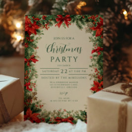 Rustikales Poinsettia Pine Christmas Party Einladung