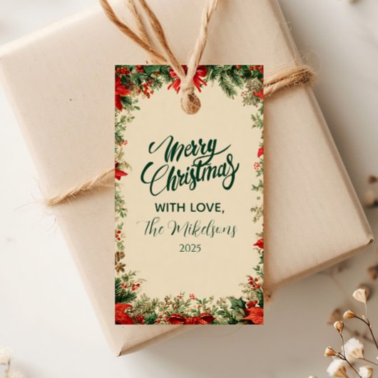 Rustikales Poinsettia Pine Christmas Party Geschenkanhänger