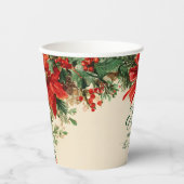 Rustikales Poinsettia Pine Christmas Party Pappbecher (Vorderseite)