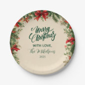 Rustikales Poinsettia Pine Christmas Party Pappteller (Vorderseite)