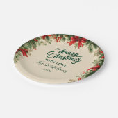 Rustikales Poinsettia Pine Christmas Party Pappteller (Schrägansicht)